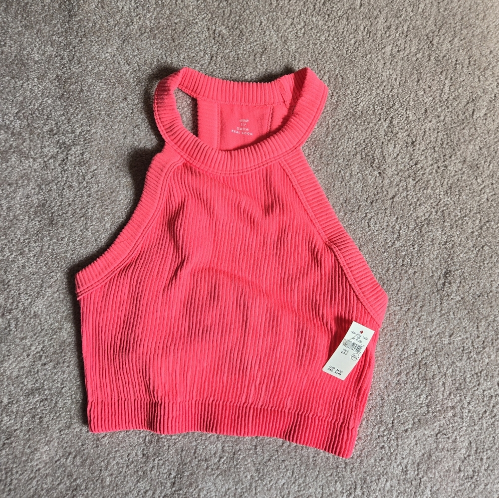 Aerie Hot Pink/coral Ribbed Knit Top